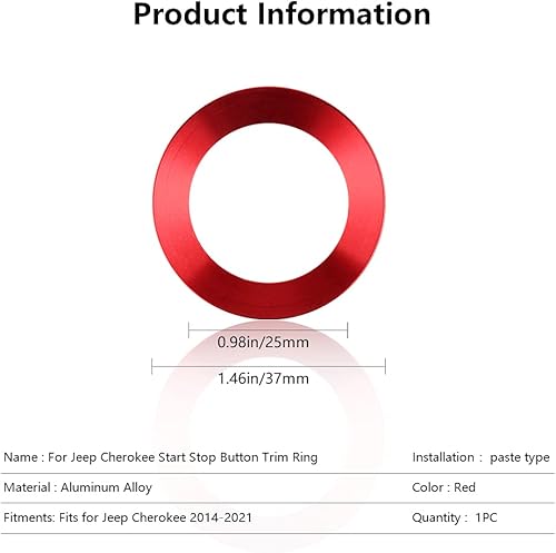 Miniatura 5 de LECART Anillo de cubierta de botón de arranque para Jeep CherokeeGrand Cherokee 2014-2021, accesorios de automóvil, calcomanías decorativas rojas