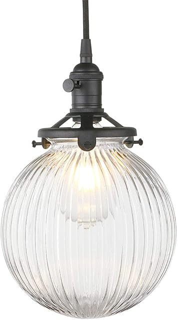Yosoan Vintage Black Pendant Light Fittings with Globe Glass lampshade, Industrial Pendant Light Fitting Chandelier for Kitchen Dining Room Bedroom Restaurant (Black)