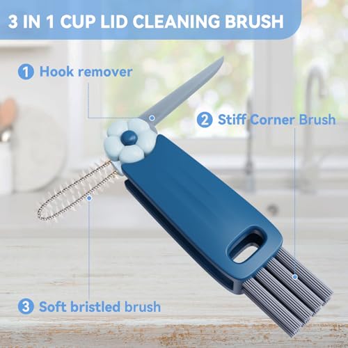 Image of 6 Pack Cup Lid Cleaning Brush Set with 3 Straws, Multifunctional Bottle Brush, Cup Lid Gap Cleaner, Durable Bristle Crevice Cleaning Brush,Flat End Brushes