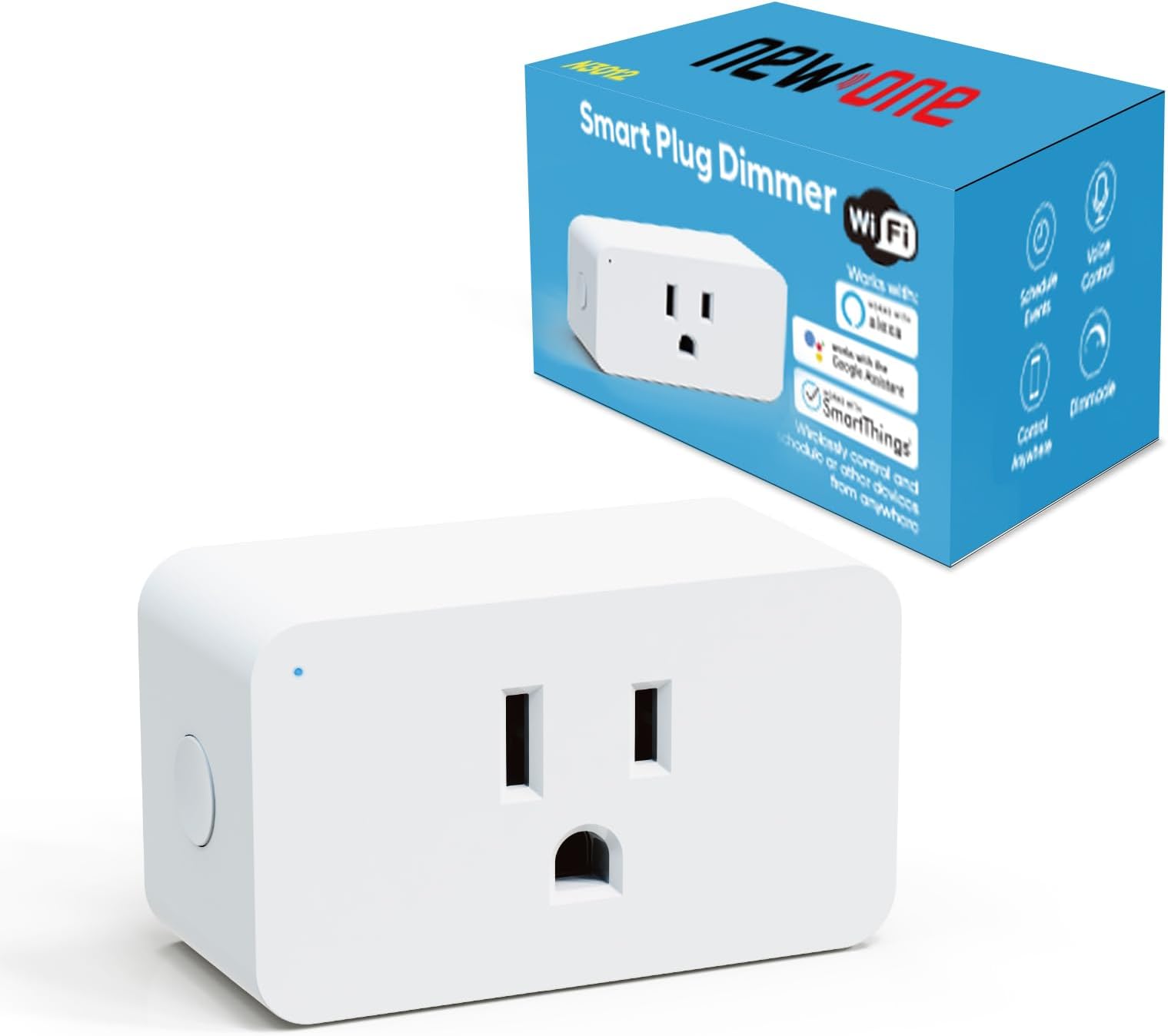 New One Smart Dimmer Plug, 2.4G Wi-Fi Dimmable Smart Plug, 2-Way Switch, Voice Control, White