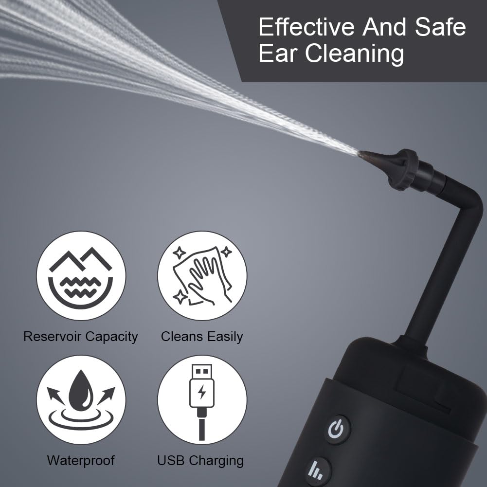Ohrenschmalz Entferner, Elektrischer Ohrenreiniger, Ohrreiniger mit 6 Düsen und 4 Druckmodi, IPX6 wasserdicht, USB-aufladbar, Ohrendusche Ear Cleaner für Erwachsene Kinde