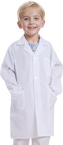 mifengda Abrigo de laboratorio científico para niños, disfraz de científico y médico, abrigo de vestir para niños y niñas, juego de rol de Halloween