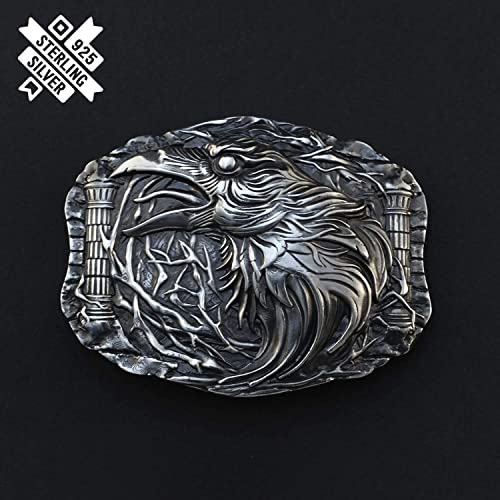 Raven Belt Buckle, Old Norse Scandinavian Odin's Huginn And Muninn Ravens Solid 925 Sterling Silver Belt Buckle #TOP1