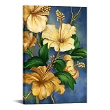 Conipit Tropical Flower Canvas Wall Art Hawaii Hibiscus Painting Yellow Floral Artwork Modern Home D