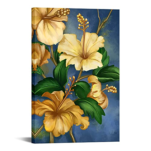 Conipit Tropical Flower Canvas Wall Art Hawaii Hibiscus Painting Yellow Floral Artwork Modern Home Decor 24X36 Inch #TOP14
