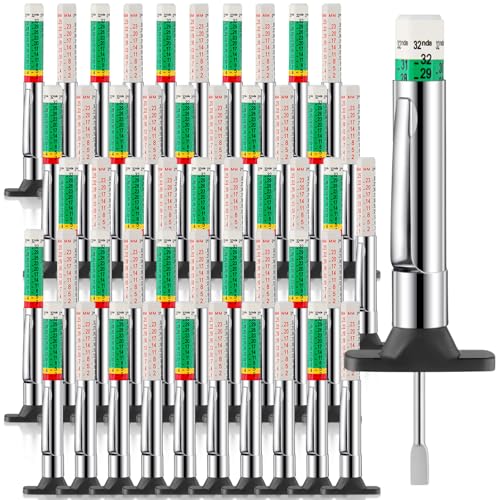 Image of Tellegloww 50 Pcs Tire Tread Depth Gauge Color Coded Tyre Depth Gauge Tool Tread Accurate Measure Tools Metric Gauges for Car Trucks Various Vehicle (White and Green)