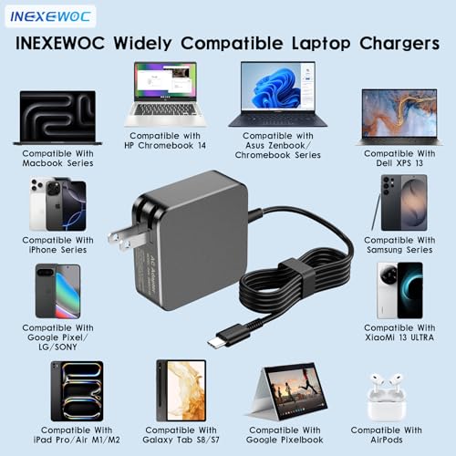 Image of 65W USB C Laptop Charger Compatible with MacBook Pro /Air, Dell Latitude /XPS, HP Spectre /Envy, Lenovo ThinkPad /Yoga, ASUS ZenBook, Samsung Galaxy, Chromebook and Smartphones, Power Adapter