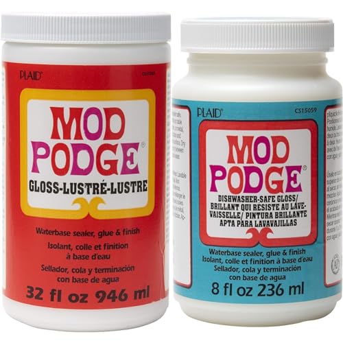 Mod Podge CS11203 Waterbase Sealer, Glue and Finish, 32 Oz, Gloss & Dishwasher Safe Waterbased Sealer, Glue and Finish (8-Ounce), CS15059 Gloss, 8 Ounce