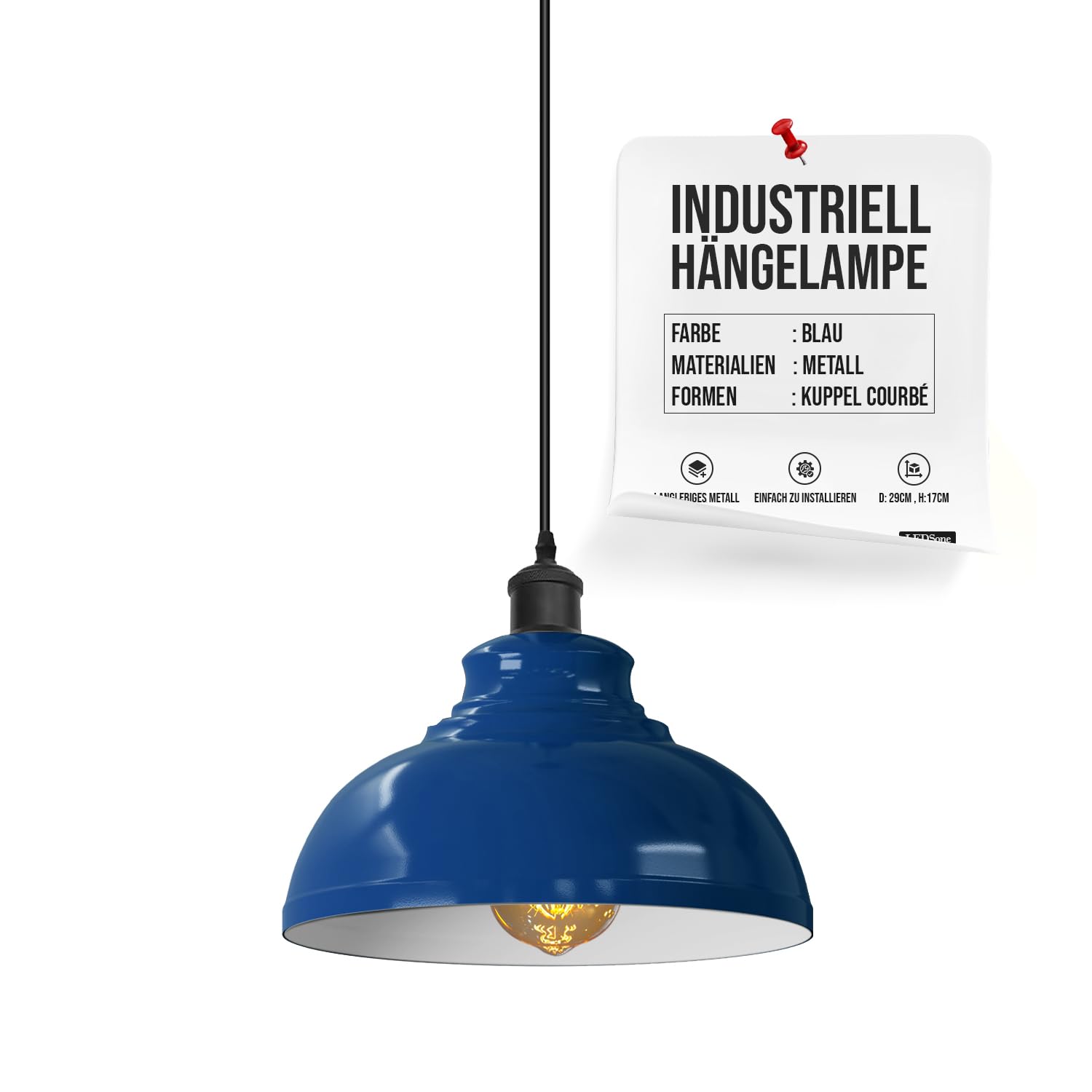 LEDSone Industrial Pendant Light Retro Chandelier Ceiling Light Vintage Lamp Ceiling Lighting Metal Shade for Restaurant Living Room Bedroom Kitchen Hallway Bar (Blu navy)