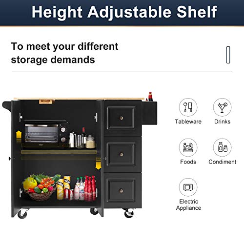 image for HOMHUM Rolling Kitchen Island Cart with Storage,Kitchen Trolley with D