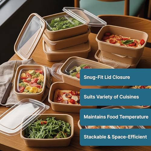Image of Disposable Containers For Food with Lids | Rectangular Meal Prep Containers & Take Out Box | Microwave & Fridge Safe Food Storage Containers, Food Packing Box For Kitchen - 750ml, 200 Pack