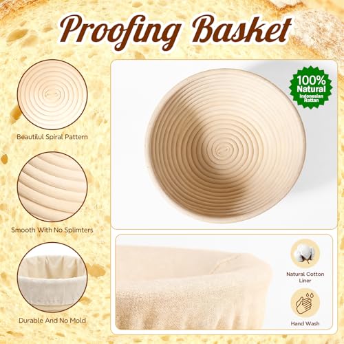 Sourdough Starter Kit, Sourdough Bread Baking Supplies, Round & Oval Banneton Bread Proofing Basket, Bread Sling, Starter Jar, Dough Whisk, Scrapers, Stencils & Bag, Complete Sourdough Kit Gifts #2