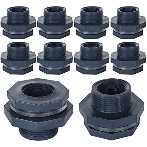 FVIEXE 10PCS 1 Inch PVC Bulkhead Fitting, Double Threaded Bulkhead Water Tank Connector for Rain Barrels, Aquariums, Water Tanks Cover