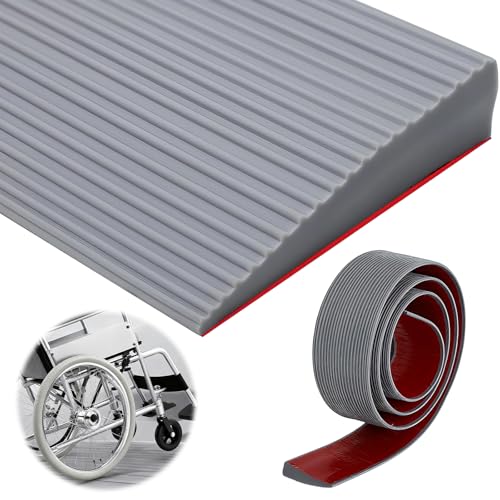 Rampa de umbral de puerta, rampa de PVC para silla de ruedas, rampa de umbral, rampa de goma, para silla de ruedas, superficie antideslizante, cochecito de bebé, andador o scooter eléctrico (gris, 90