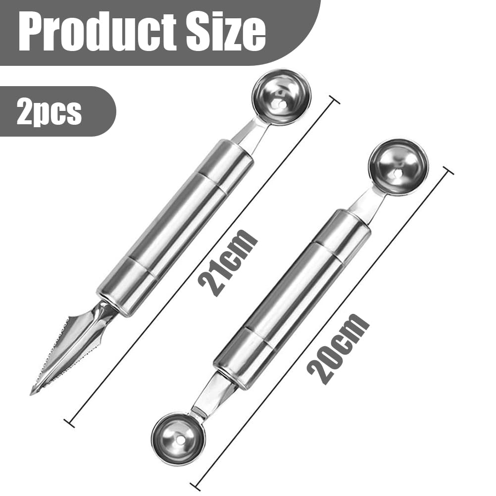 Ensemble de couteaux sphériques : ensemble de 2 couteaux sphériques et outils à découper, cuillère à melon en acier inoxydable, couteau à melon multifonction, épépineur