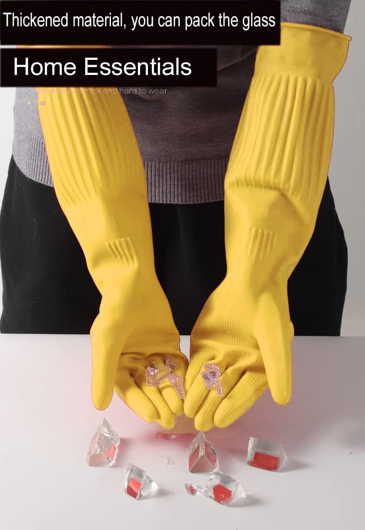 Guanti in gomma extra lunghi per lavare i piatti, spessi e impermeabili e riutilizzabili, antiscivolo, perfetti per il lavaggio domestico, 45 cm