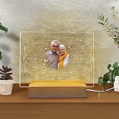 D-Story Custom Memorial Acrylic Plaque With Photos For Loss Of Mother Mom Grandma, As I Sit In Heaven Personalized Clear Picture Frames Custom Photo Album, Sympathy Bereavement Gifts