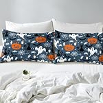 Feelyou Décorations d'Halloween Ensemble de feuille Queen Size Bat Pumpkin Ensemble de lit pour enfants Adolescents Festival des adultes Fantôme Thématique Fitted Feuille Vintage Bleu Ensemble de draps,Aucune feuille supérieure