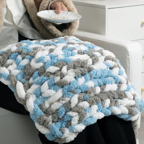 Image of MABOZOO Tie Dye Chunky Yarn for Crocheting 8 Pack,Sky Blue Fluffy Jumbo Chenille Yarn,Soft Plush Yarn Bulky,Giant Thick Fuzzy Yarn for Hand Knitting or Arm Knitting (29 yds,8 oz Each Skein)