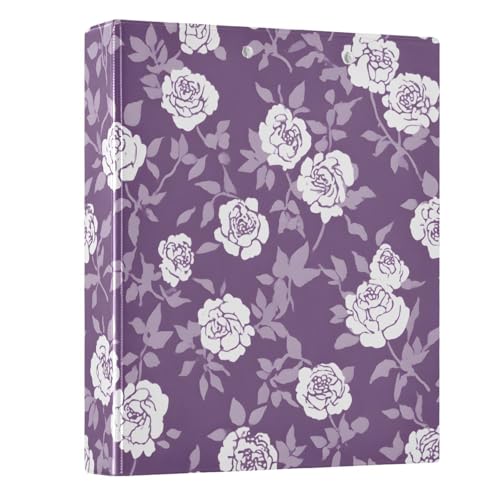 Image of 3 Ring Binder Flower Leaves Purple 1.5 inch Binders Three Ring Binders with Clipboard Fit 8.5'' x 11'' Paper 3 Interior PVC Clear Pockets for Office Supplies