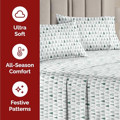 Twin Christmas Christmas Tree Sheet Set - Holiday Xmas Pattern Bedding Set - Deep Pockets - Snug Fit - 3 Piece - Wrinkle Free - Cooling Comfy Festive Winter Holiday Sheets for Women, Men, Kids & Teens