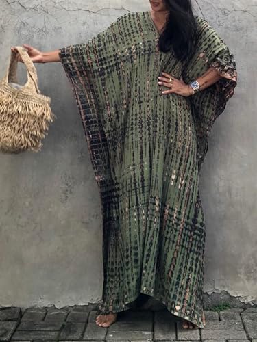 Moss Rose Women Summer Caftan Coverups Dress Kimono Beach Vacation Wear V Neck Print Maxi Boho Dress4
