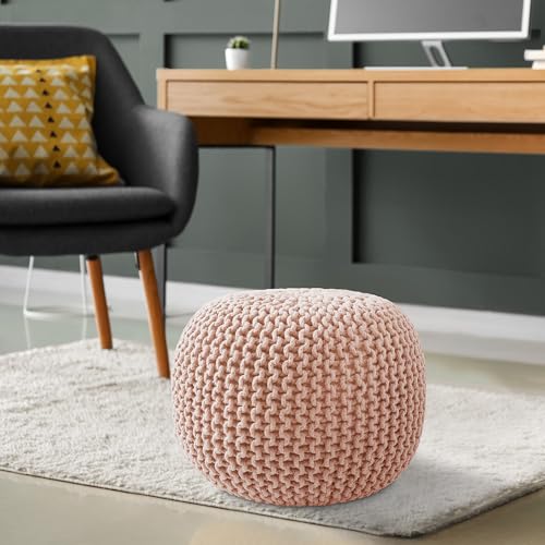 Casafield Light Pink Round Pouf Ottoman, 20" Diameter x 14.5" High