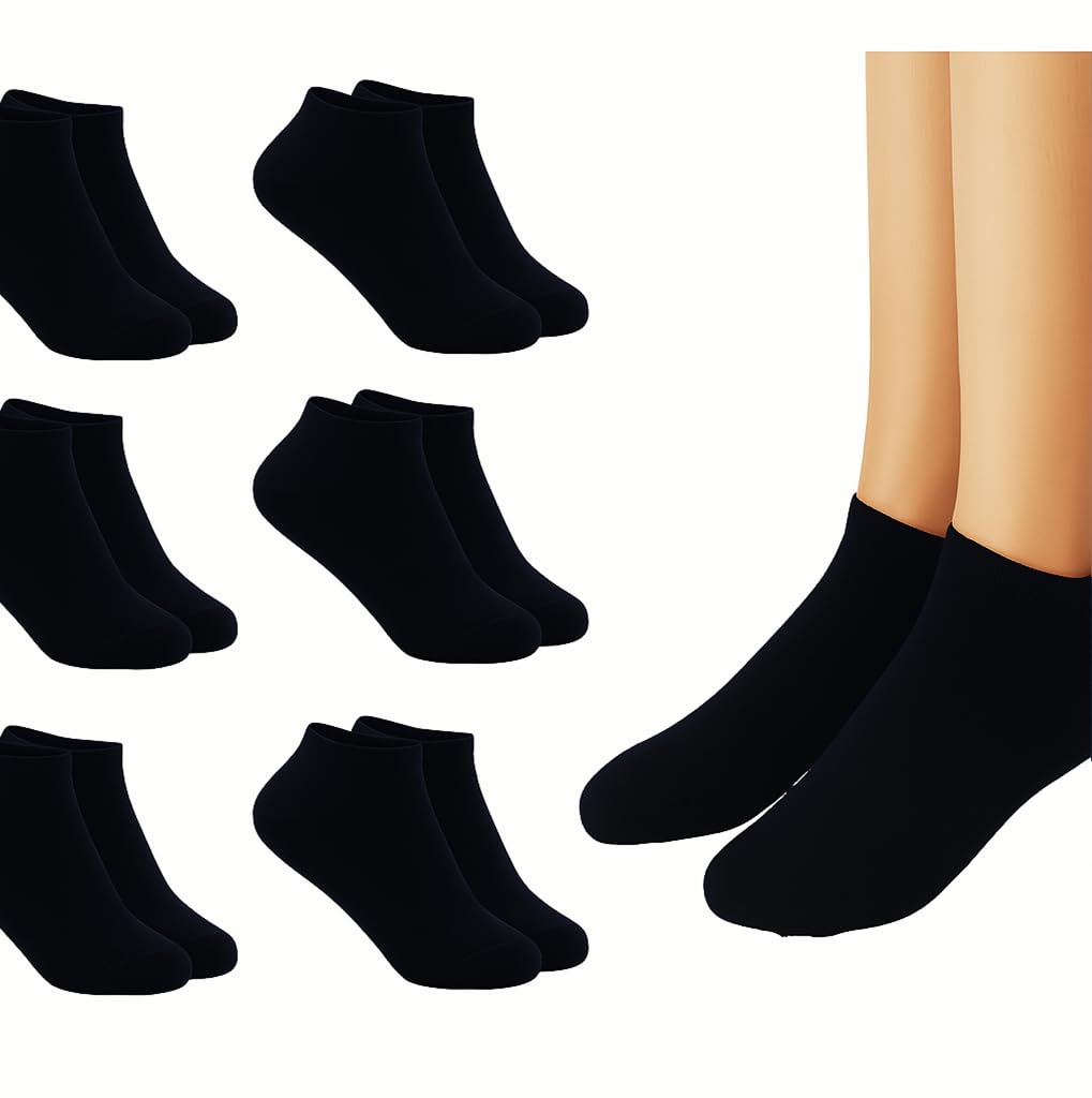 A2Z 4 Kids 6 Pack Trainer No Show - Socks AZ750 Black 6 Pack 6-9