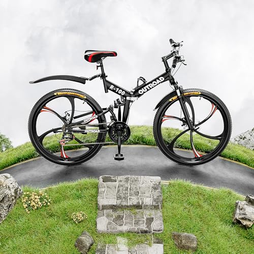 Outroad 26 Inch Folding Mountain Bike, 21 Speed Full