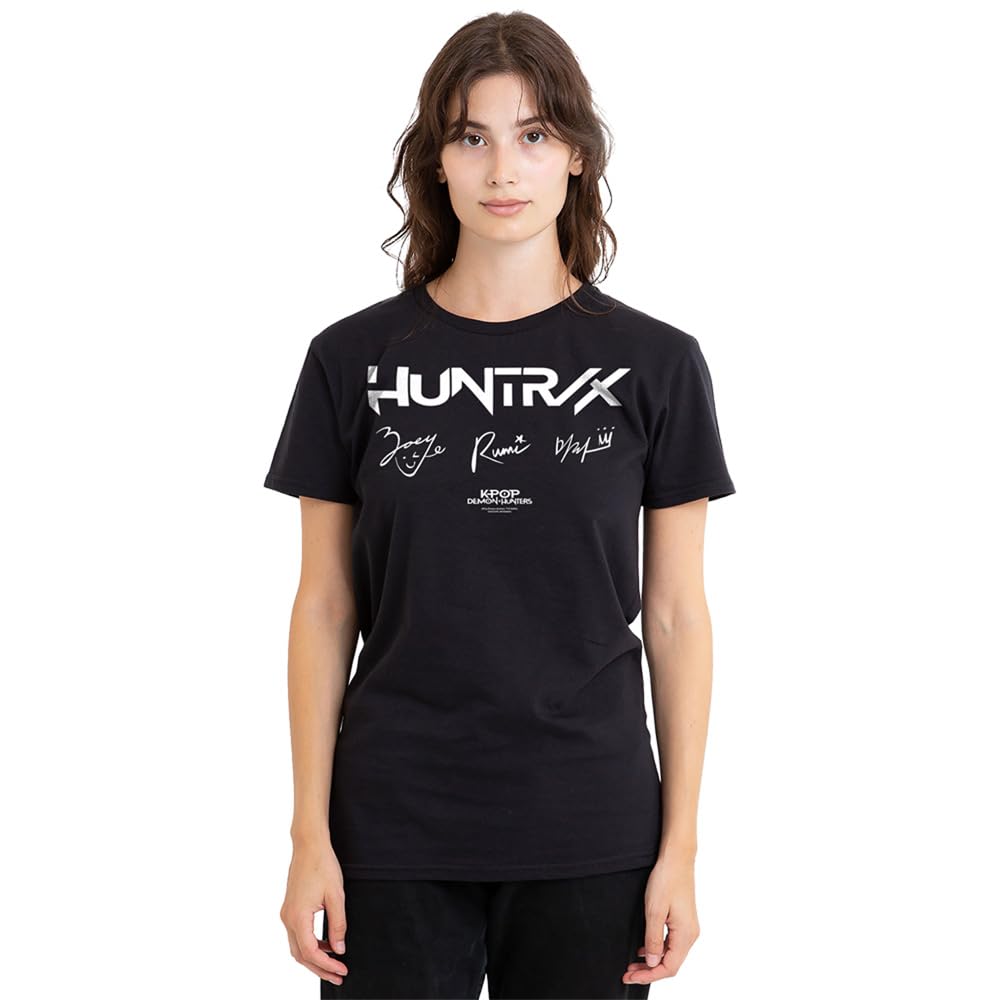 Kpop Demon Hunters Huntrix Signatures Ladies T Shirt, Black, XX-Large