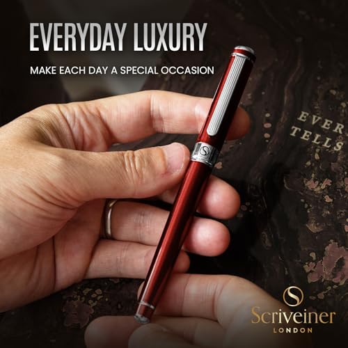 Image of Scriveiner Deep Crimson Red Rollerball - Stunning Red Lacquer Luxury Pen with Chrome Finish, Schmidt Ink Refills, Roller Ball Pen Gift Set for Men & Women, Professional, Executive, Office, Nice Pens