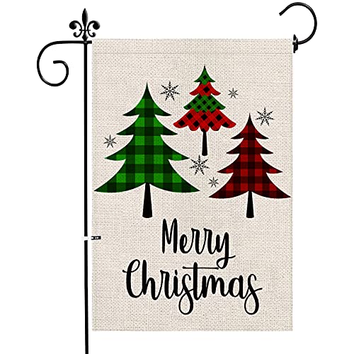 Jackmold Merry Christmas Garden Flag Vertical Double Sided Winter Buffalo Plaid Tree Yard Flag, Christmas Holiday Rustic Yard Outdoor Decoration 12.5 x 18 Inch