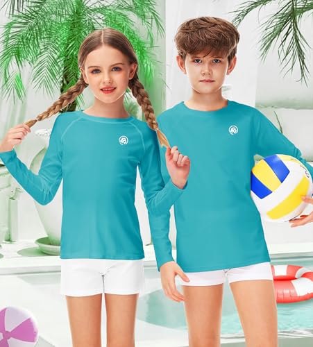 Image of AOBUTE Unisex Kids Rash Guard Long Sleeve SPF 50+ Sun Shirt UV Protection Swim Shirts 3-12 Years