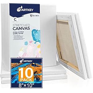 Artkey Canvases for Painting 8 x 10 Inch 10 – Pack, 5/8″ Profile Stretched Canvas – 10 oz Primed, 100% Cotton White Blank Canvas – Art Paint Canvases for Acrylic Oil Paint