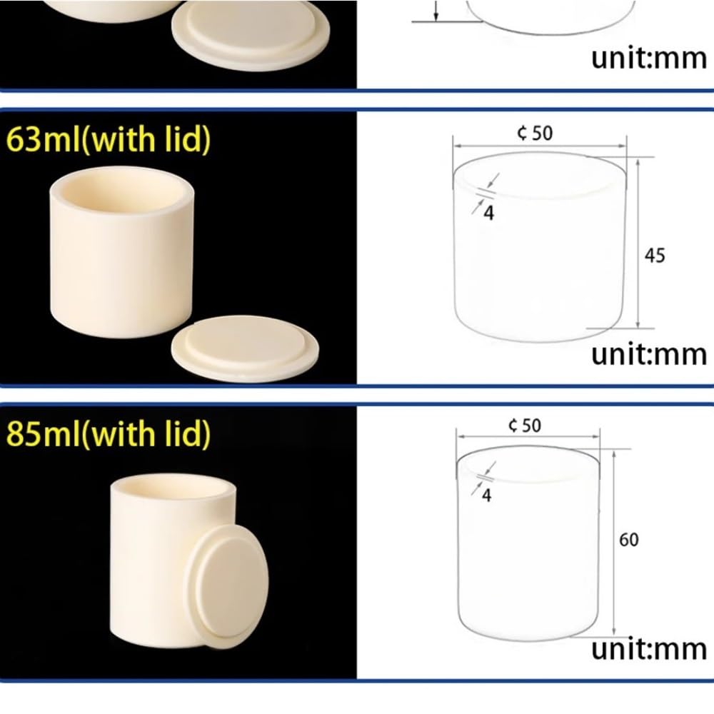 1 crogiolo cilindrico in allumina con coperchio - Crogiolo for analisi di laboratorio da 0,7-85 ml for fonderia e stampaggio(50x60mmx85)