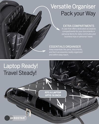 Aerostar Navigator Series Roller Bag Case fits Laptop up to 16”, TSA Lock, 2 Wheels and Water-Resistant Business and Commuter Travel, Black - Image 2