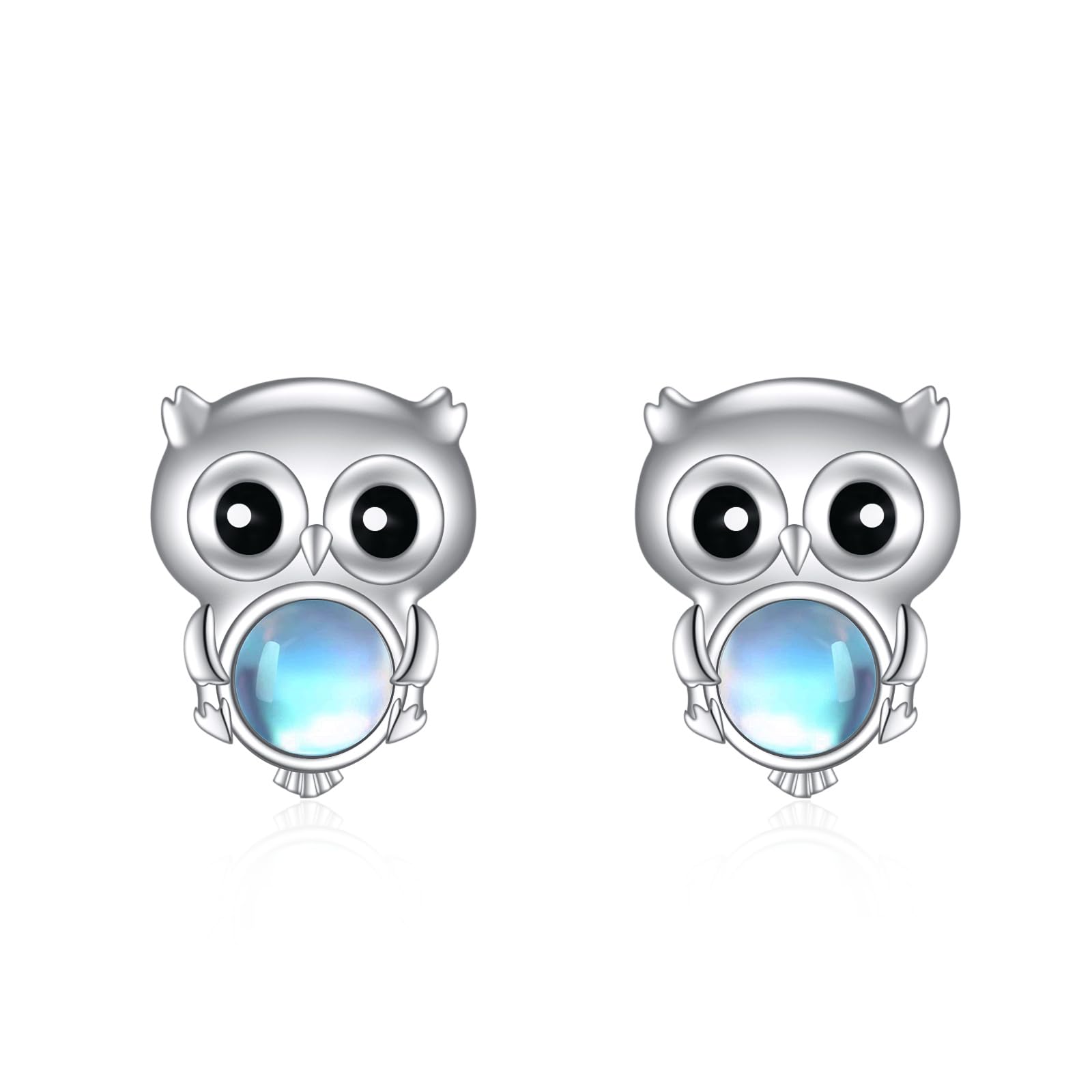 YAFEINI Pendientes de piedra lunar para mujer y niña, plata de ley 925, koala/gato/búho/vaca/murciélago/cerdo, pendientes de animales, regalo de piedra lunar