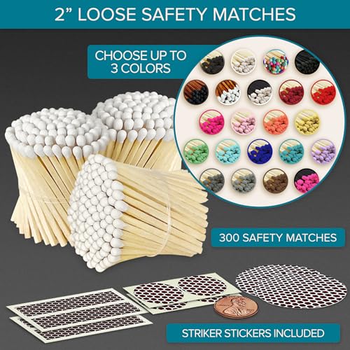 Image of 2 inch Choose Your Colors Safety Matches | Set of 300+ Bulk Artisan Matchsticks with Striker Stickers by Thankful Greetings | Select 3 Colors - 100+ of Each | Custom for Your Home Decor, Gifts, & Events