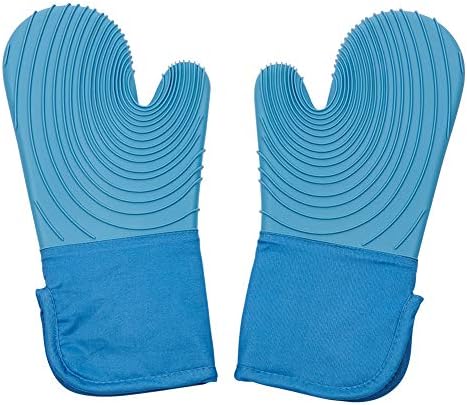 Silicone Oven Mitts, 1 Pair Heat Resistant Oven Gloves - Non Slip Cooking Gloves, Kitchen Oven Gloves for BBQ Grilling Cooking Baking, Pot Holder Blue