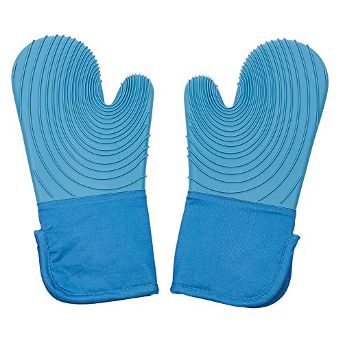 Silicone Oven Mitts, 1 Pair Heat Resistant Oven Gloves - Non Slip Cooking Gloves, Kitchen Oven Gloves For Bbq Grilling Cooking Baking, Pot Holder Blue #TOP1