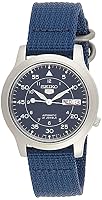 Men's SNK807 SEIKO 5 Automatic Stainless Steel Watch with Blue Canvas Band, Blue/Silver, 37 mm, 腕時計