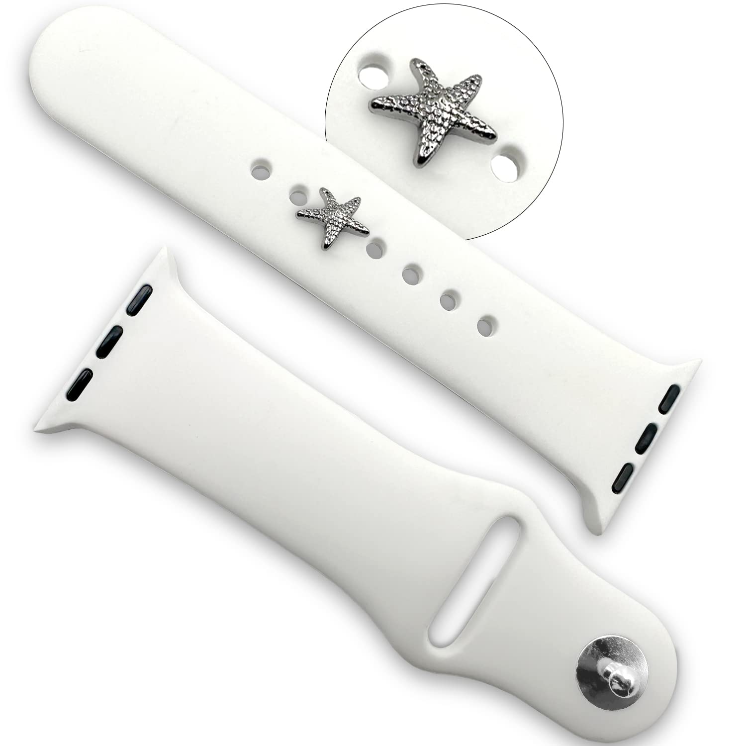 Lux Bands Watch Band Silver Starfish Charms - Water Resistant Stainless Steel Sparkling Decorative Jewelry Charms (No Band) - Compatible With All Apple Watches, Fitbit Versa, Smart Watches – Pin-Based Watch Band Accessories