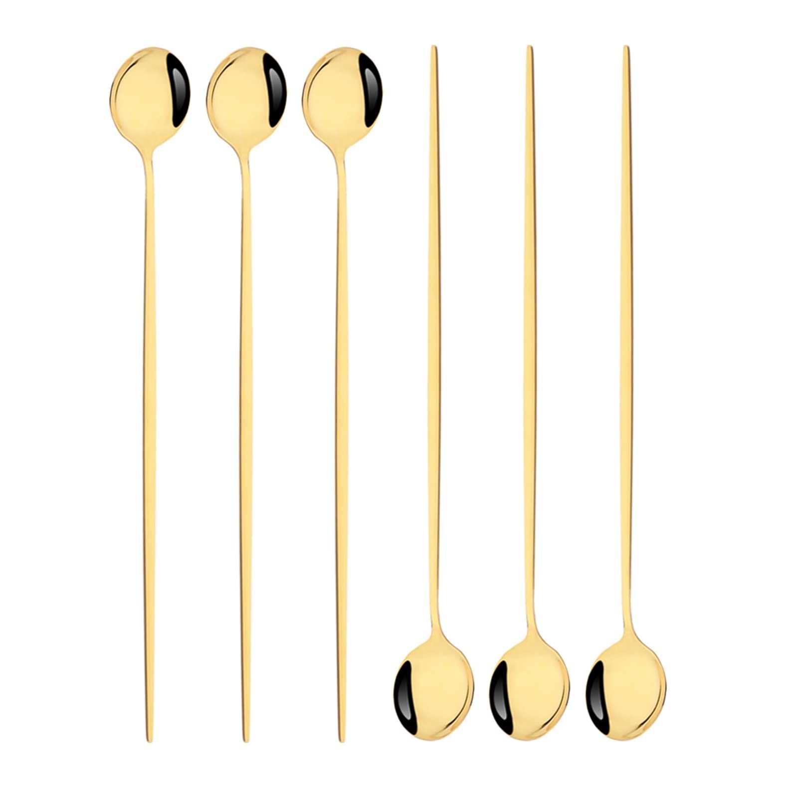 Ice Cream Long Handle Scoop Geschirr Set Geschirr 6-teiliger Löffel Barlöffel Saft Kaffee Rührbesteck Set Küchenhelfer Leisurely (Color : Black Gold)