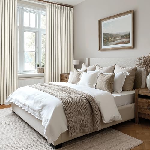 100% Blackout Pinch Pleated Curtains Linen 90 Inches Long for Bedroom 2 Panels Set Full Black Out Thermal Insulated Curtain Natural Boho Farmhouse Pinch Pleat Double Layer Room Darkening Drapes Cream by Aersas - Used condition - Image 4