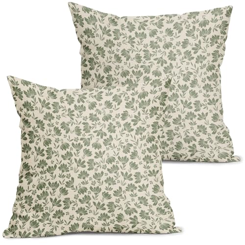 Kawani Daisy Floral Block Print Pillow Covers 18X18 Inch Sage
