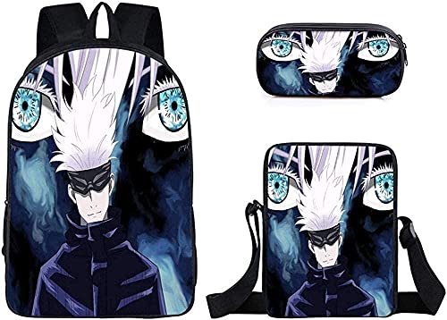 ZSBoBo Anime Jujutsu Kaisen Mochila Yuji itadori Mochila Traje de Tres Piezas-Riñonera Estuche Cover