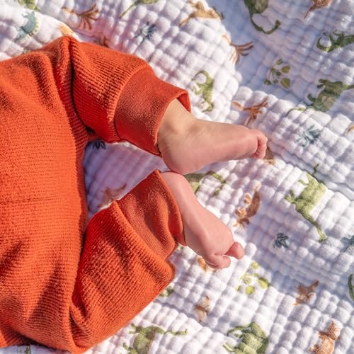 Image of aden + anais Essentials Dream Blanket, Muslin Baby Blankets for Girls & Boys, Ideal Lightweight Newborn Nursery & Crib Blanket, Dino Jungle