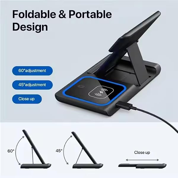 Foldable 3 in 1 Fast Charging Station for Apple Products, iPhone 17 16 15 14 13 12 Pro Max, Travel Dock Adapter & Light for i-Watch Series 11 10 9 Ultra 3/2 SE 3/2,for AirPods 4 3 2 Pro 3/2 (White) by Trendy Hub - Used condition - Image 7