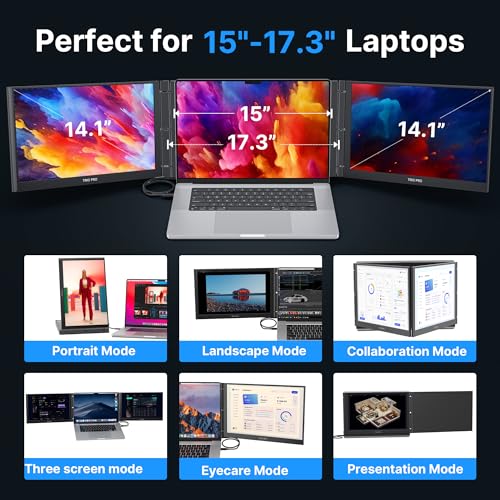 Image of New Mobile Pixels Trio 3 Triple Portable Monitor, 14.1 inch FHD 1080P Monitor with Built-in Kickstand, Expand to Triple Screens with USB-C, 65W Pass-Through Charging, Compatible with Mac & Windows