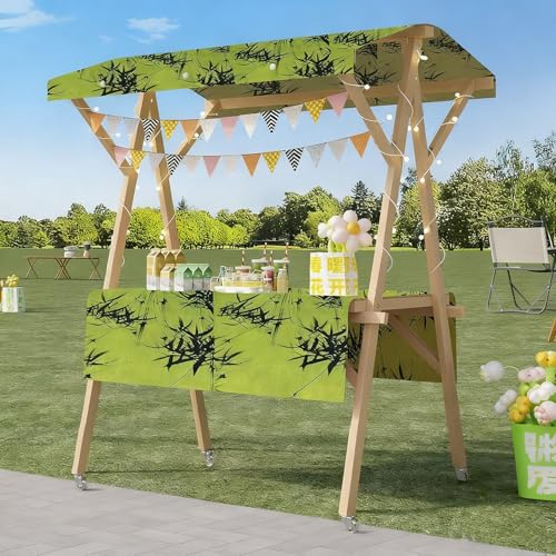 All-in-One Foldable Food Cart: Wooden Mobile Kiosk with LED Lighting & Awning,Lightweight Vendor Stall for Farmers Market/Street/Beach,Commercial Display for Snacks/Desserts/Fast Food 120*60*200cm-15